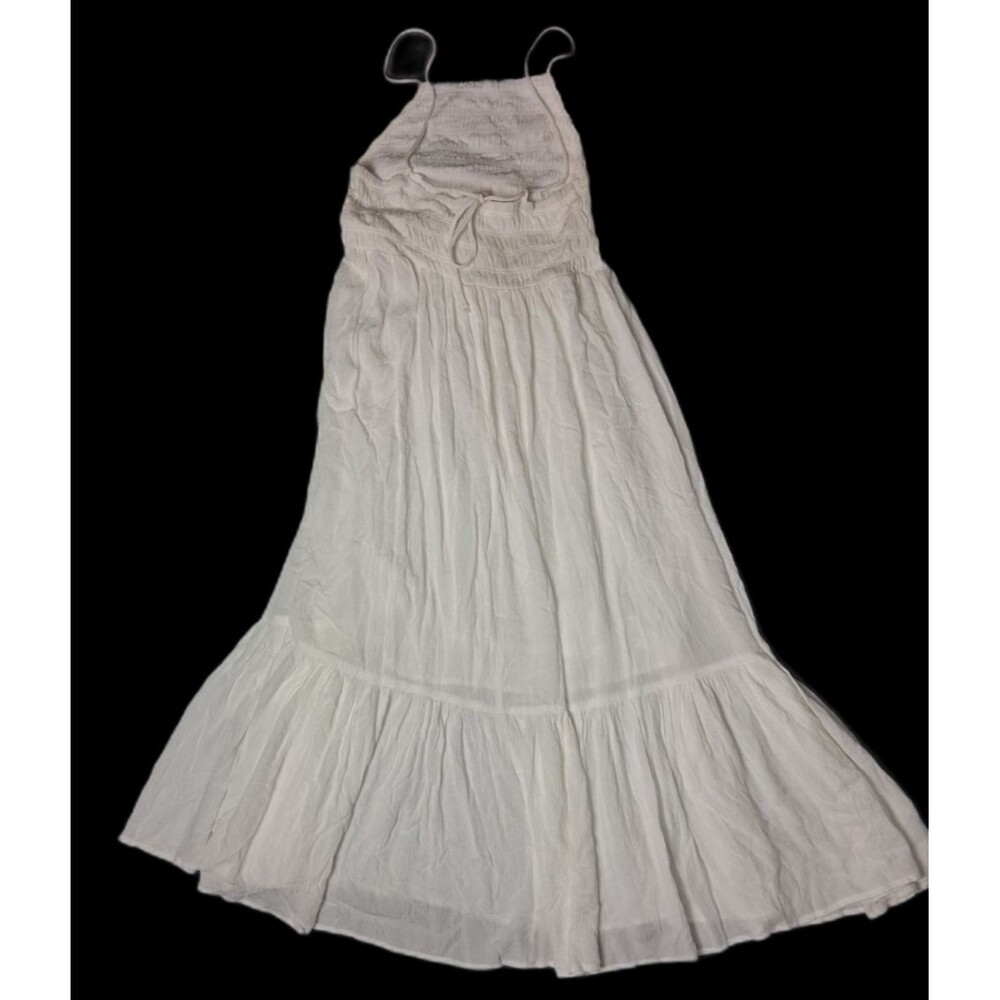 Z Supply Smocked tiered Crinkle Gauze Maxi Dress Size L White Cottagecore Boho - Picture 12 of 12